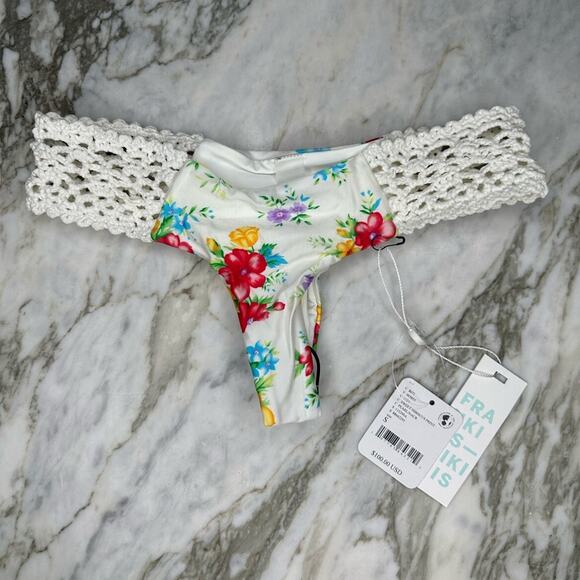 FRANKIES BIKINIS Womens Crochet Floral Brazilian Cheeky Bikini Bottoms Size XS - Picture 5 of 5